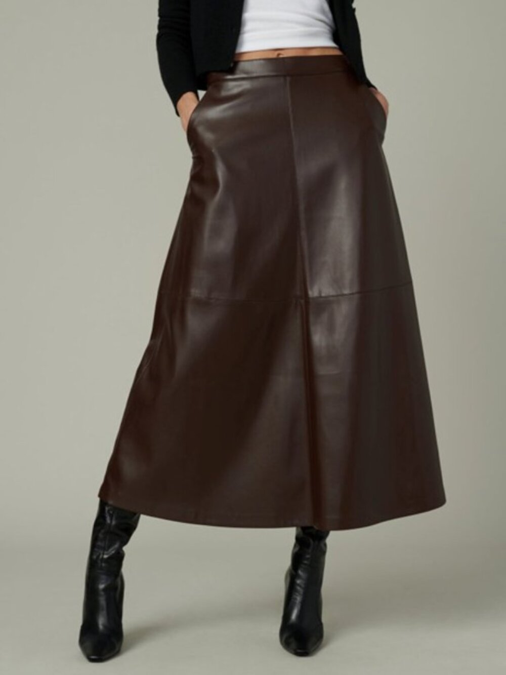 Joe's Jeans x Dani Michelle The Tavi Vegan Leather Midi Skirt - Coffee Bean - 4 - Picture 2 of 9